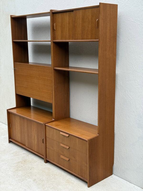 A Set Of Two Mid Century Teak Wall Units With Drinks Cabinet - Image 3
