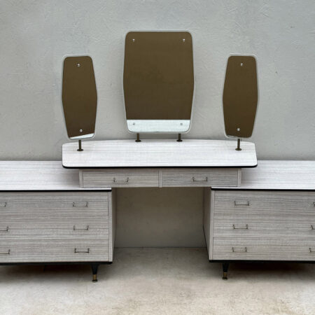 1960s Modular Melamine Dressing Table In White/Pale Grey With Black Trim
