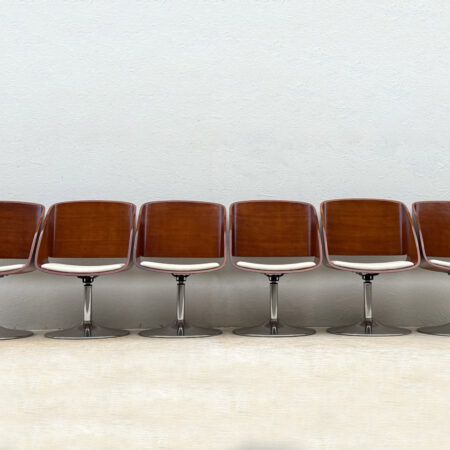 6 Mid Century Plycraft Style Dining Chairs With Chrome Pedestal Legs